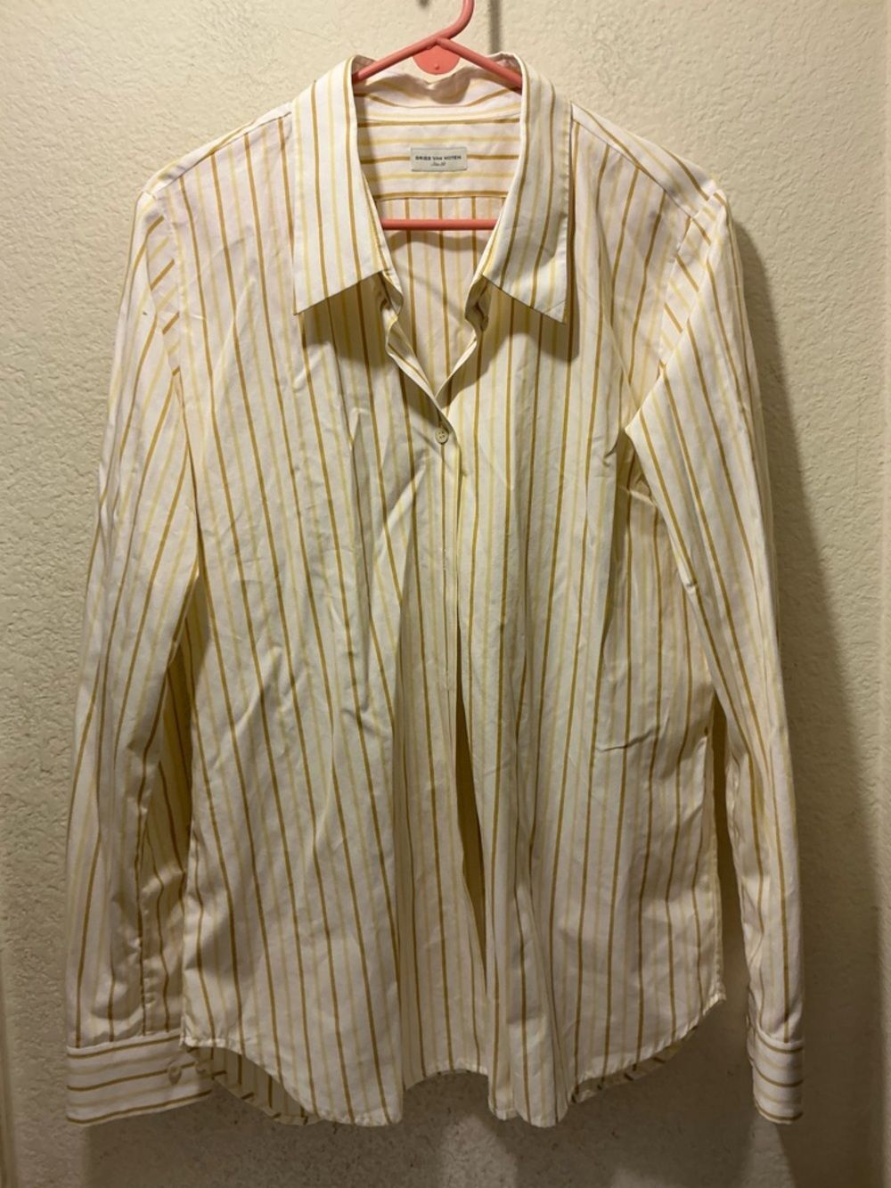 NWOT Dries Van Noten White Shirt with Yellow Stripes size 38